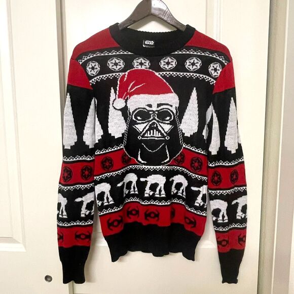 Star Wars Sweaters - Star Wars Santa Christmas Sweater Black Red Holiday Knit Pullover Unisex Size S